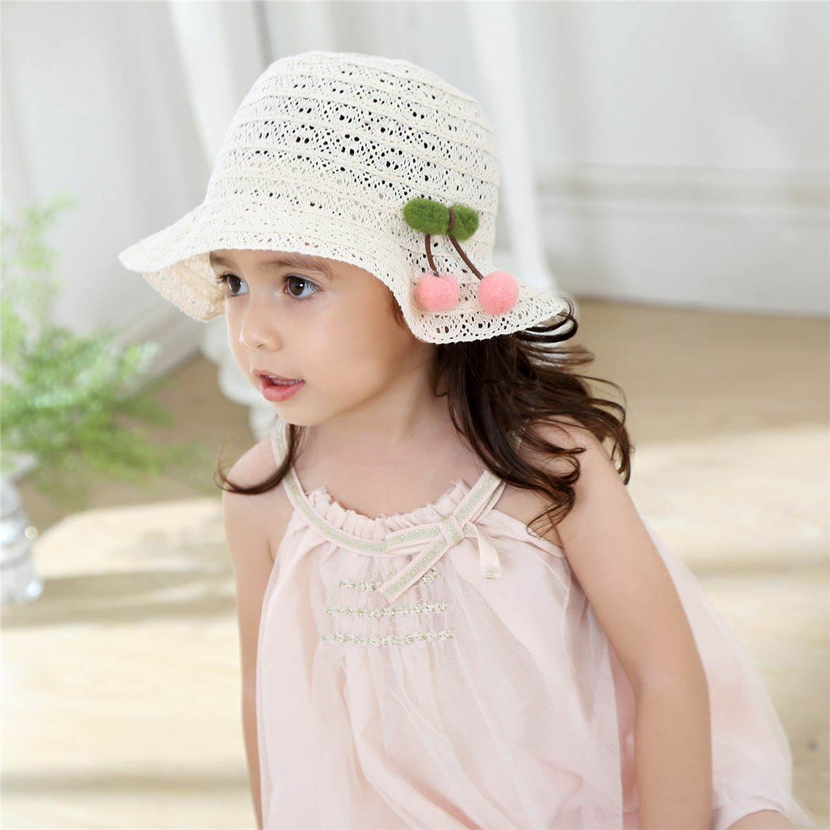 Children's woolen lace summer sun hat solar-powered