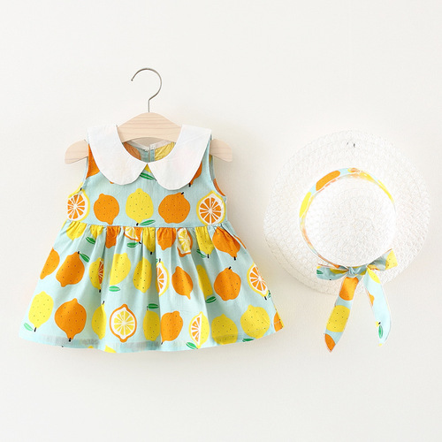 Children's Clothing Wholesale Summer New Girls Solid Color Flower Lemon Skirt with Hat Baby Skirt Agency A304