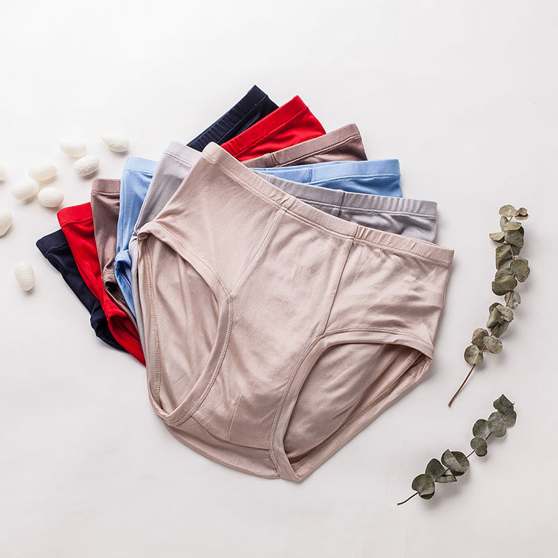 New mulberry silk underwear men's silk double-sided knitted silk men's pants men's solid color briefs wholesale