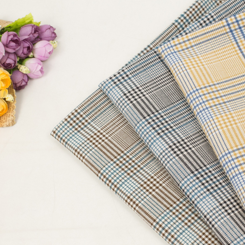 涤沾混纺纬弹格子布 时尚女装外套格子大衣服装面料 格子面料