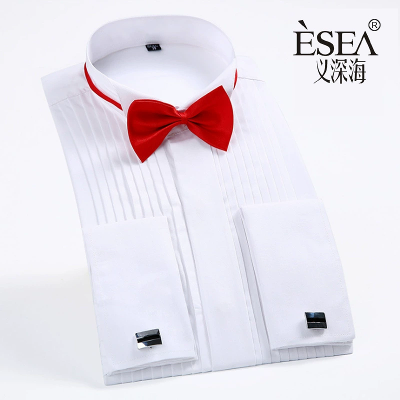 Большое количество скидок AliExpress горячее платье свадебная фотостудия съемка Мужская Однотонная рубашка с длинным рукавом платье с ласточкиным воротником