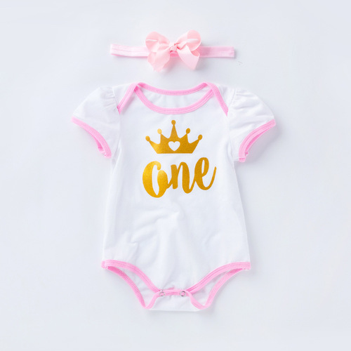 Baby and Toddler Western and European Style Short Sleeve Bodysuit and Half-Skirt 3-Piece Set, Net Dress Princess Suit for Crawling