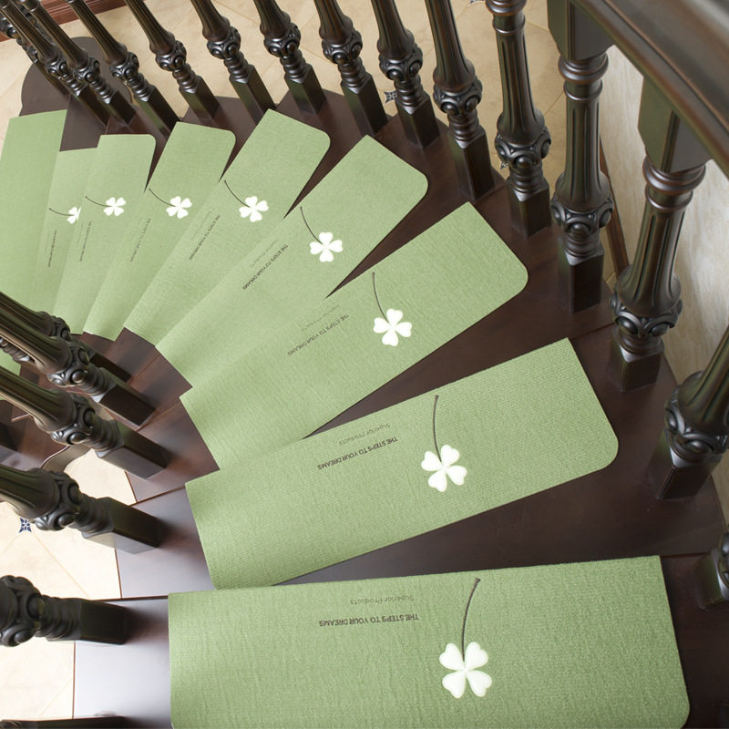 夜光绣花楼梯垫踏步垫保暖别墅旋转楼梯脚垫实木防滑免胶自粘地垫