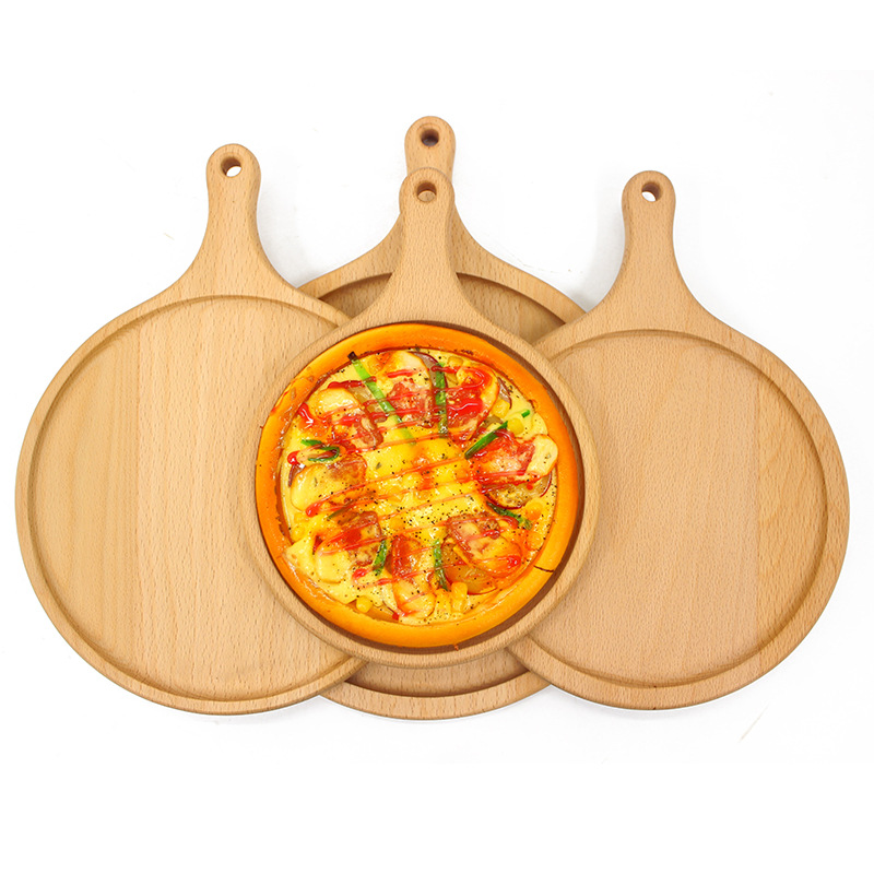 Bandeja de tablero de pizza redonda de madera Bandeja de carne de haya Bandeja de mesa occidental de madera maciza sin pintura 8 pulgadas 9 pulgadas 10 pulgadas 11 pulgadas