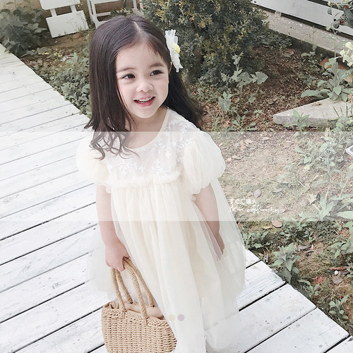 Yueji Clothing 2024 Spring Girls Dress Korean Style Mesh New Heavy Industry Dress Children's Princess Dress