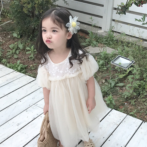 Yueji Clothing 2024 Spring Girls Dress Korean Style Mesh New Heavy Industry Dress Children's Princess Dress