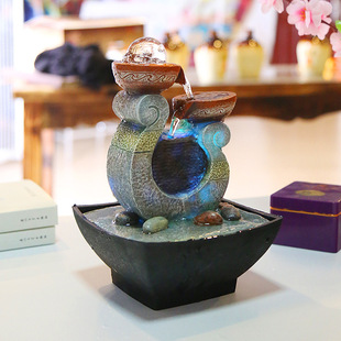 Feng Shui Wheel Crystal Ball Indoor Humidifying Water Ornaments Fountain Wealth Ornaments Creative Desktop Small Ornaments for Living Room