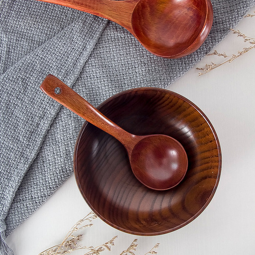 Japanese old lacquer soup spoon long handle wooden spoon household porridge spoon nanmu multi-size soup spoon wholesale can be logo