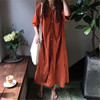 Summer colored long dress, skirt, shirt, city style, V-neckline, plus size