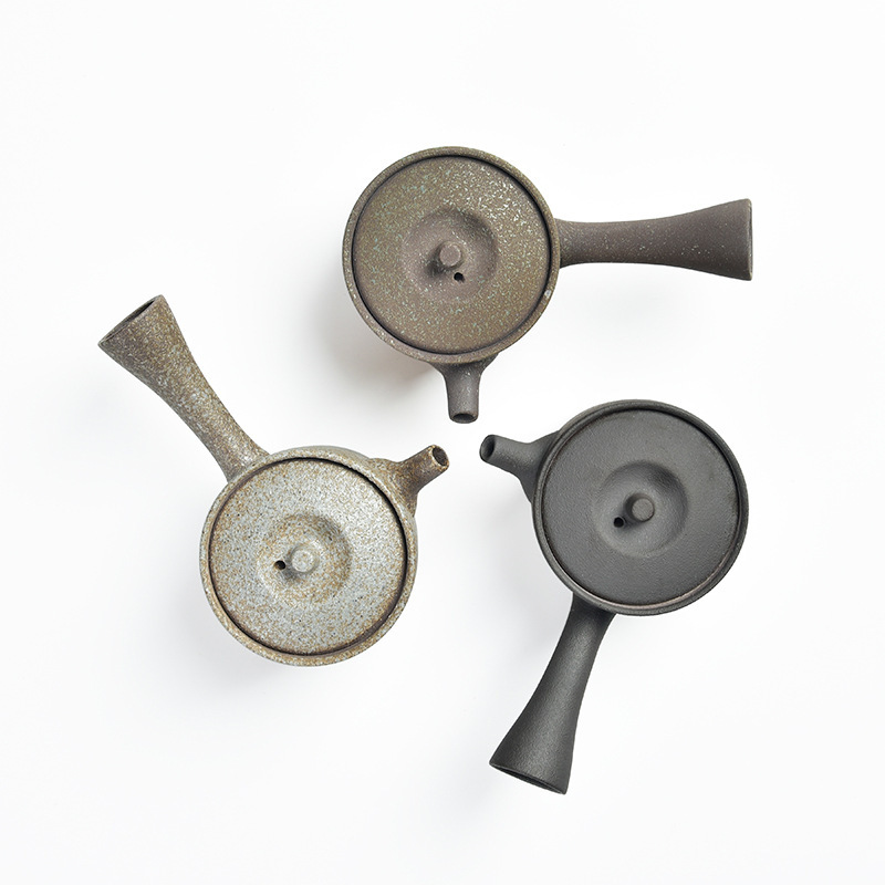 Kung Fu Tea Set Japanese Stoneware Kiln with Variable Side Handle Teapot Convenient Travel Tea Set Vintage Teapot Set Ceramic Single Pot
