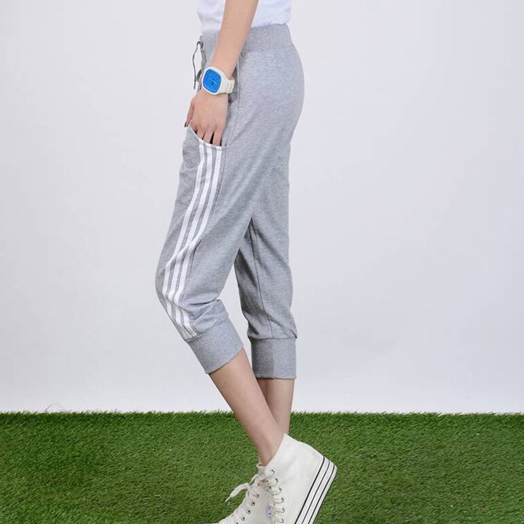 Harlon Casual Pants Women's Summer Cotton Side White Bar Sports Pants Large Size High Waist Capri Pants Outer Wear Sweatpants Women's Pants