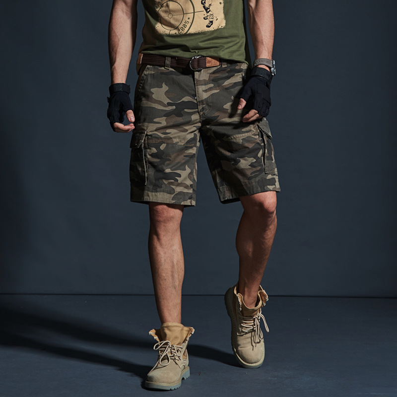 Camouflage Shorts Men's Workwear Sports Casual Five-point Pants Summer Mid-length Pants Trendy Brand Loose Summer Men's Green Camouflage