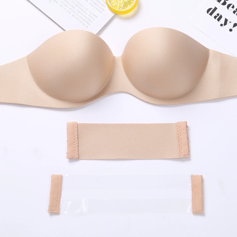 Strapless Push-Up Bra with Invisible Non-Slip Straps, Thin Nipple Covers, Sizes A–E