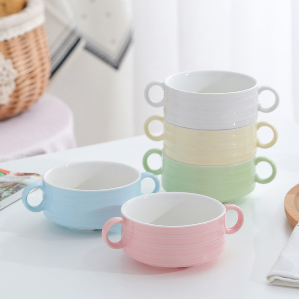 Candy -colored children's tableware series double -ear soup cup can…