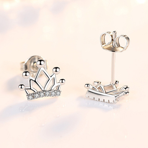 Internet celebrity crown bead earrings for women, Korean style silver-plated earrings, goddess crown earrings, manufacturer wholesale