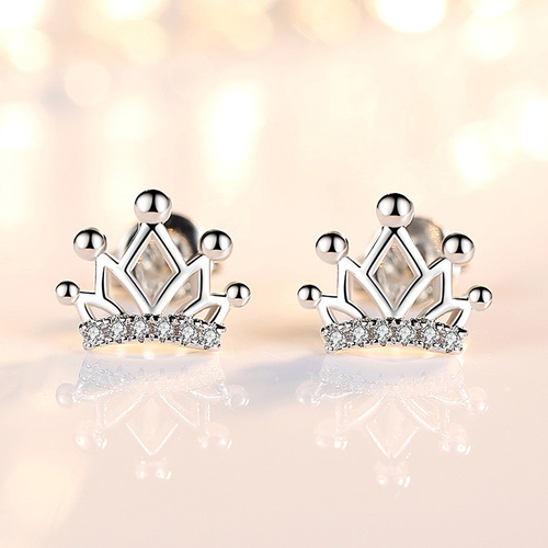 Internet celebrity crown bead earrings for women, Korean style silver-plated earrings, goddess crown earrings, manufacturer wholesale
