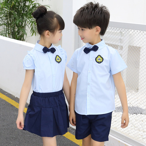 Children's School Uniform Spring and Autumn Set British Style English Children's School Uniform New Boys and Girls Blue Shirt Blouse Middle and Primary School Class Uniform