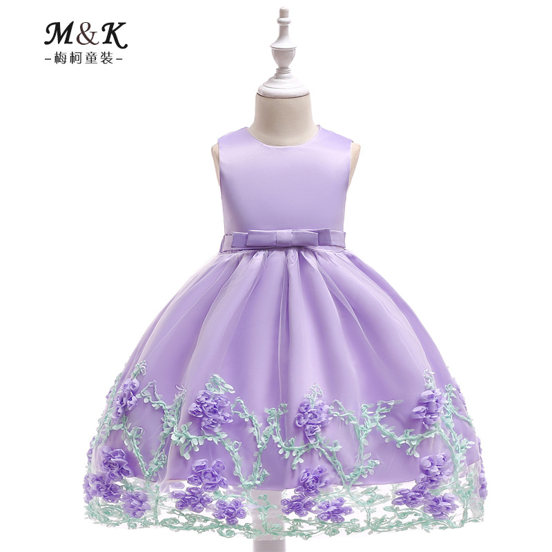 Amazon Foreign Trade Children's Dress Girl's Flower Wedding Dress Large Children's Cotton Three-dimensional Flower Princess Dress