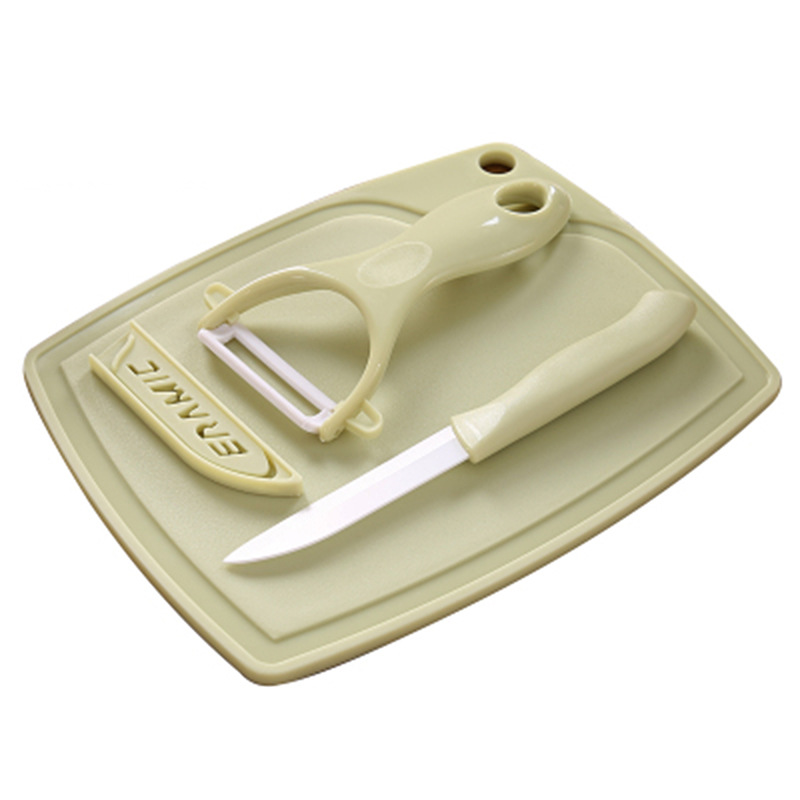 Cuchillo cuchillo de cocina de cerámica de tres piezas suministros al aire libre cuchillo de cerámica conjunto multi-funcional tabla de corte