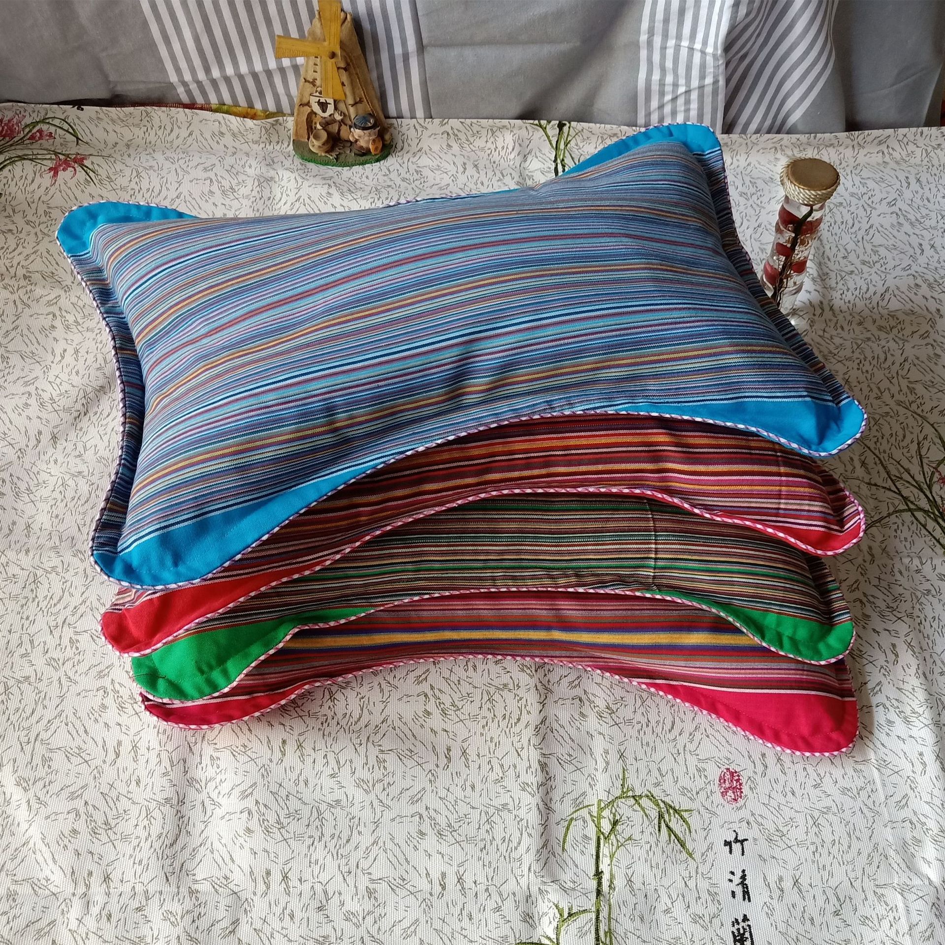 潮音老粗布蝴蝶枕荞麦壳枕头 枕芯枕套可拆洗枕头