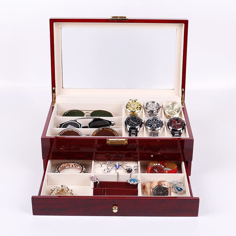 现货批发烤漆双层手表眼镜首饰收纳盒喷漆创意手表首饰盒