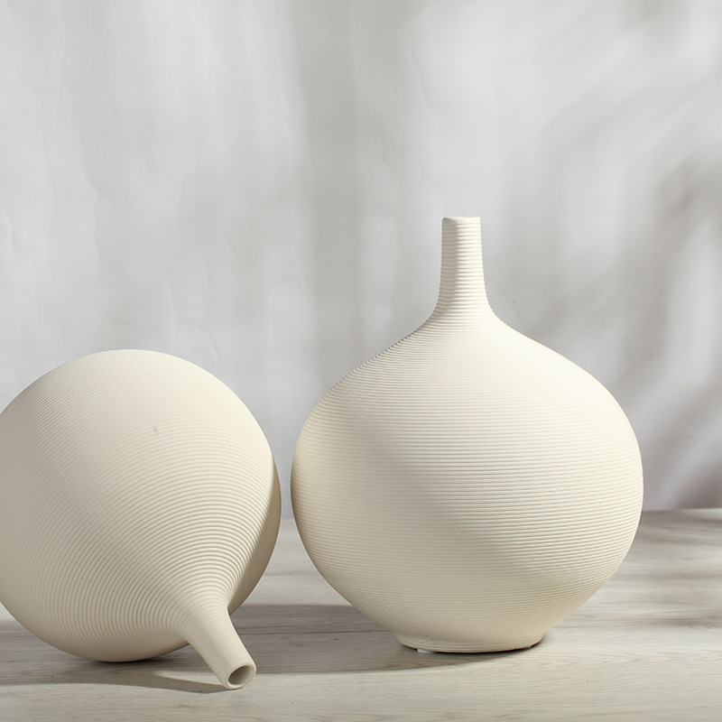 INS estilo Corea del Sur vintage redondo de cerámica florero llano flor seca simple decoración moderna decoración al por mayor