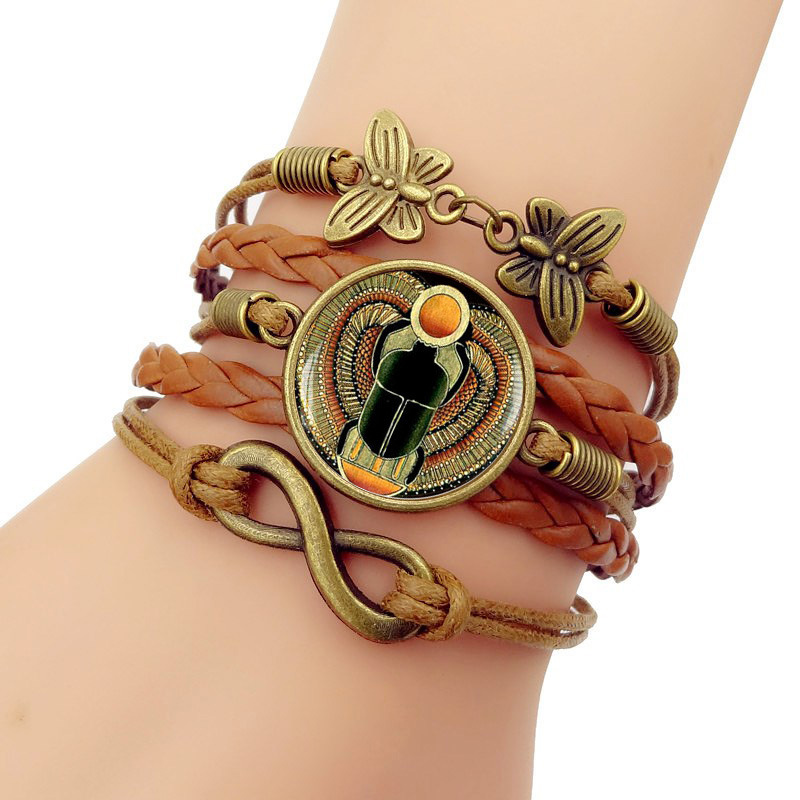 Foreign trade new Egyptian scarab time gem bracelet vintage butterfly 8-word combination bracelet European and American Foreign trade new Egyptian scarab time gem bracelet vintage butterfly 8-word combination bracelet European and American
