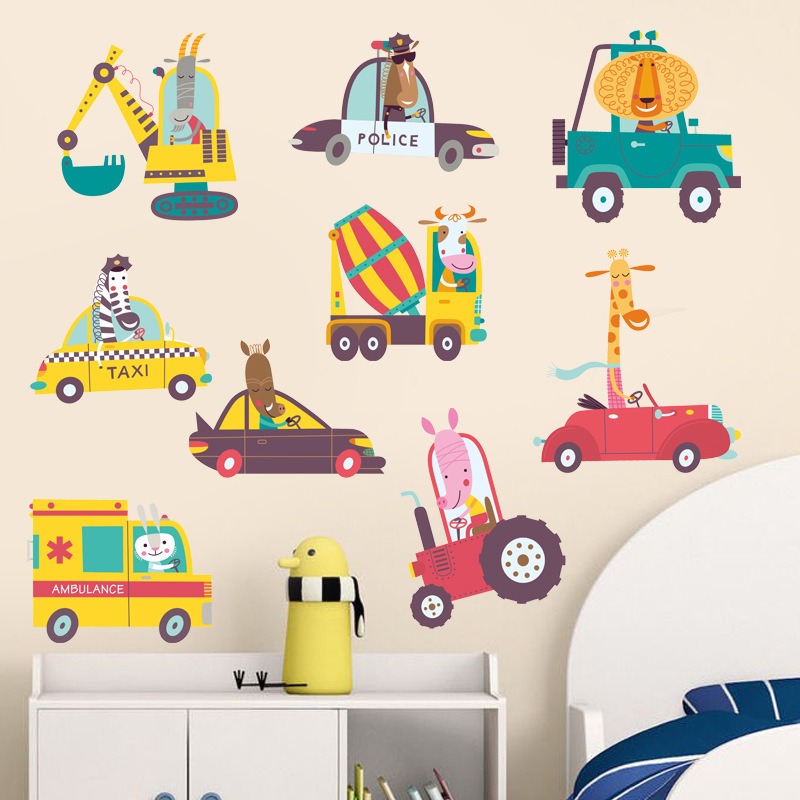 交通汽车总动员卡通墙贴幼儿园可移除家居装饰壁纸小汽车旅行箱贴
