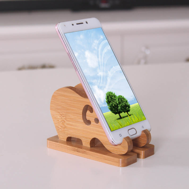 Soporte para teléfono/tablet de bambú, diseño creativo y cómodo, base estable, venta directa de fábrica