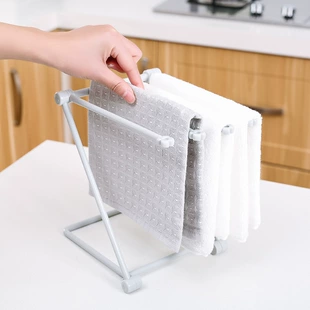 Folding Rag Storage Rack, Plastic Foldable Kitchen Cloth & Cup Drainer, Compact 4‑Bar Stand