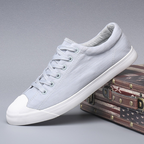 Flash step 2024 spring low-top lace-up flat bottom four-season solid color men's canvas shoes casual shoes lace-up cloth shoes men's shoes