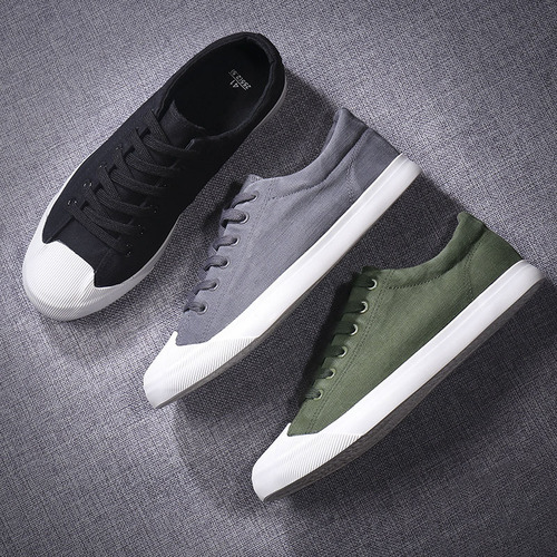 Flash step 2024 spring low-top lace-up flat bottom four-season solid color men's canvas shoes casual shoes lace-up cloth shoes men's shoes