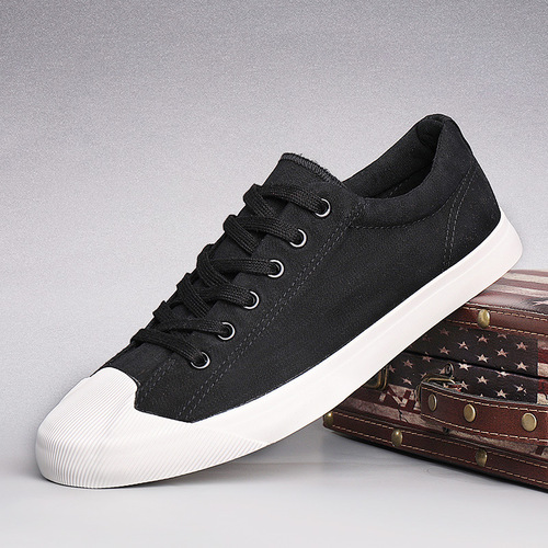 Flash step 2024 spring low-top lace-up flat bottom four-season solid color men's canvas shoes casual shoes lace-up cloth shoes men's shoes
