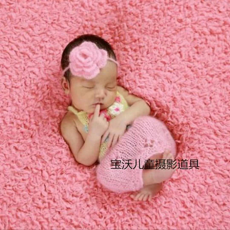 宝沃儿童摄影道具花朵头饰+背带裙高档马海毛新生儿摄影拍照套装