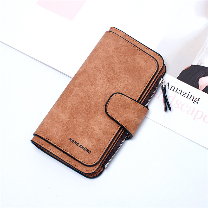 Nueva Cartera de mujer estilo coreano hebilla grande tres veces moda bolso de mujer multi-Tarjeta Cartera de mujer esmerilada tela de dos colores