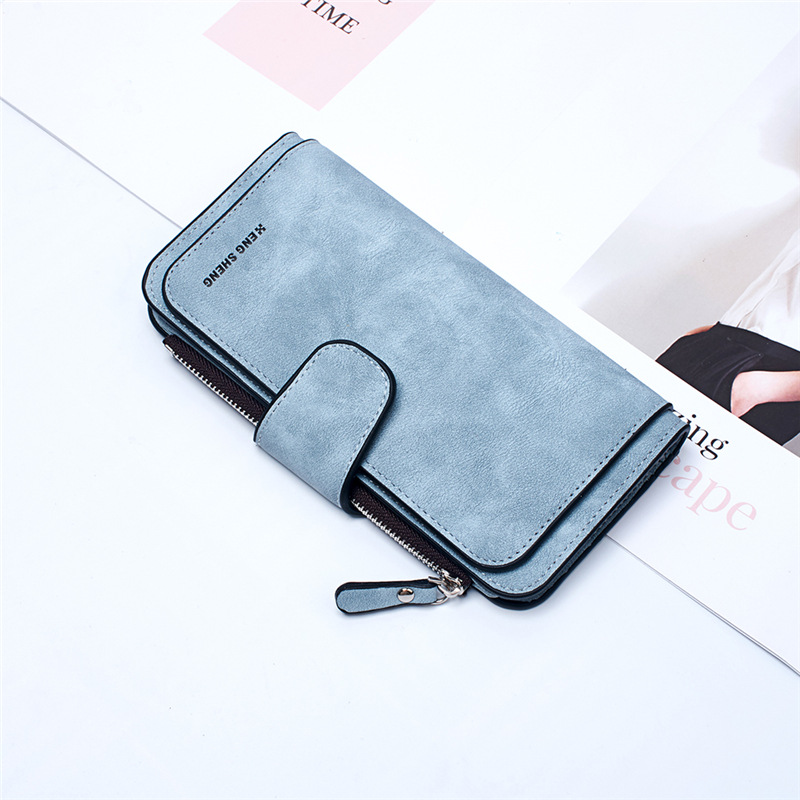 Nueva Cartera de mujer estilo coreano hebilla grande tres veces moda bolso de mujer multi-Tarjeta Cartera de mujer esmerilada tela de dos colores