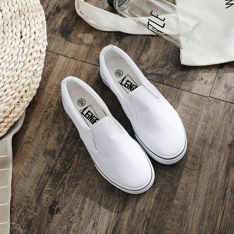 Hand-painted Canvas Shoes White Shoes Lazy Slip-on Korean Style Spring Trendy Men's and Women's Lovers Student Elastic Sneakers