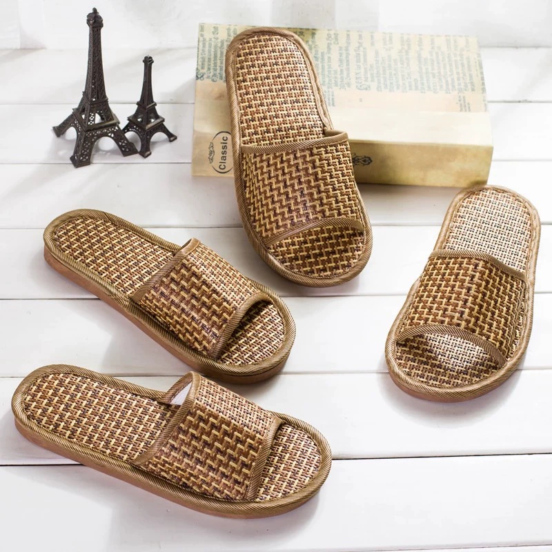 Летние домашние мужские и женские пары нескользящие домашние и уличные тапочки из бамбукового ротанга, соломенный коврик, тапочки в стойле, тапочки оптом