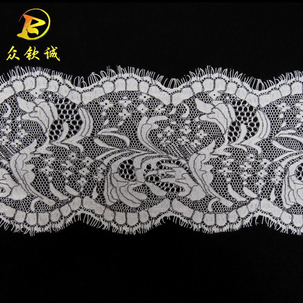 16cm锦涤黑纱双色寒兰花睫毛蕾丝花边 新款工厂批发 时装花边