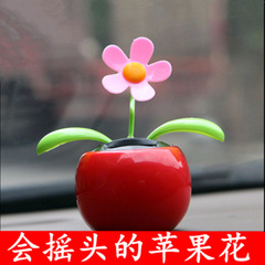 Cute Wobble Car Interior Ornament Solar Apple Flower Car Decor Car Carriage Decoration Sunflower Supply for Men