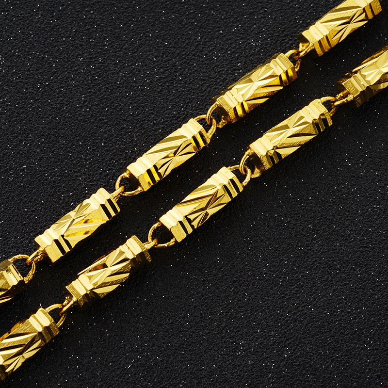 Gold Plated Hexagonal Bamboo Joint Necklace For Men And Women_voghion.com