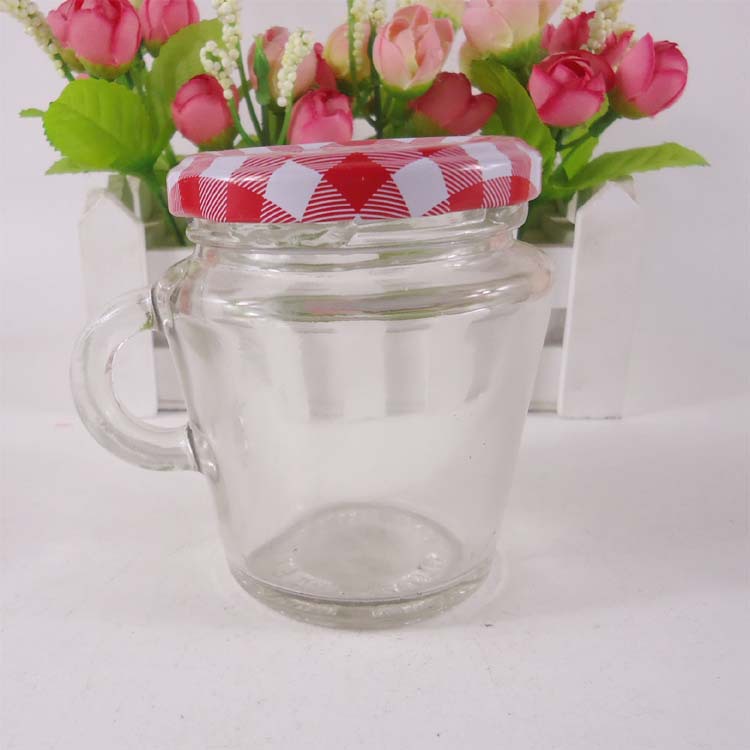 厂家直销果酱玻璃瓶 把子杯瓶 饮料玻璃瓶手柄梅森罐糖果瓶