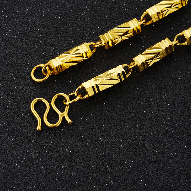Gold Plated Hexagonal Bamboo Joint Necklace For Men And Women_voghion.com
