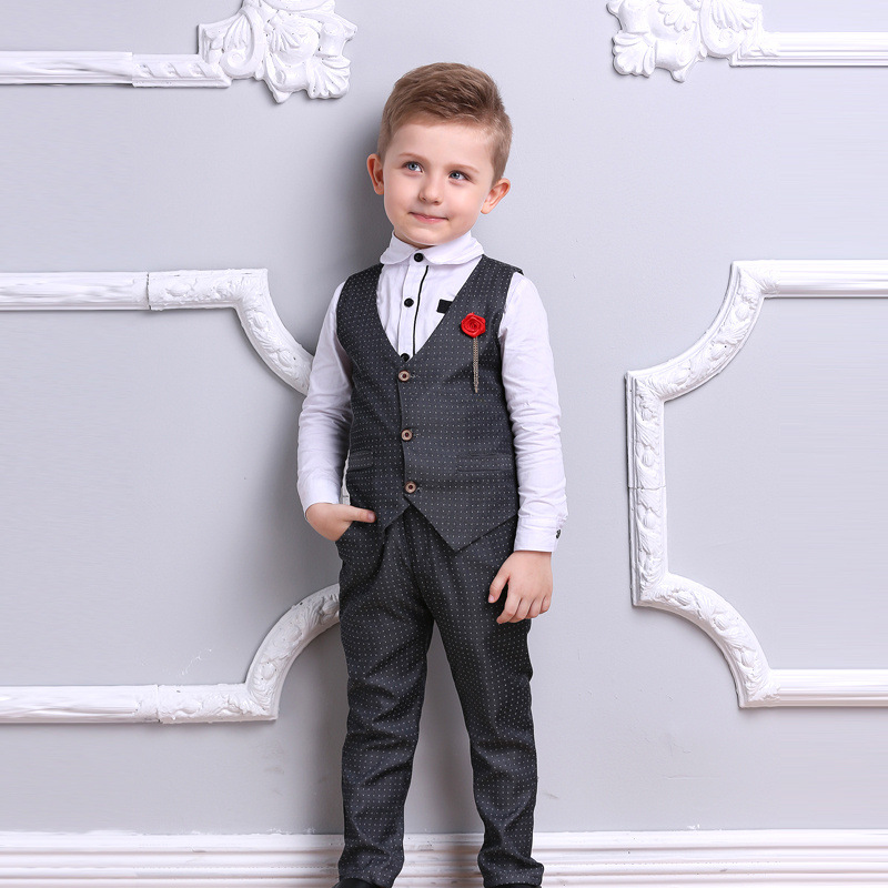 New European and American Handsome and Fashionable Boys' Cotton Vest, Suit and Pants Three-Piece Set Kindergarten Performance Clothing Drop Shipping