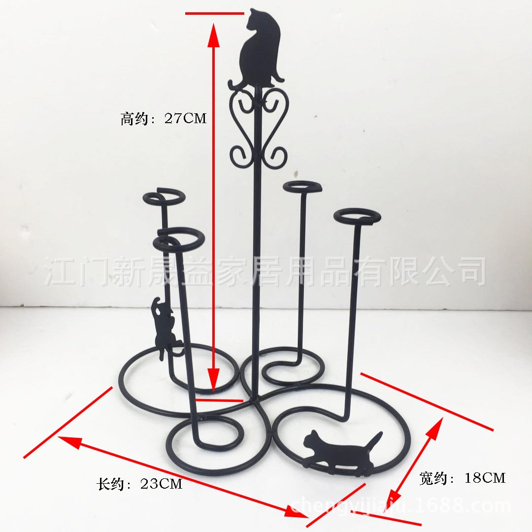 复古猫咪创意铁艺杯架 餐具收纳架 多功能沥水杯架