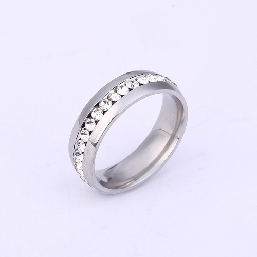 Cross-border hot selling titanium steel ring niche single drainage diamond exquisite ring stainless steel jewelry manufacturer direct supply