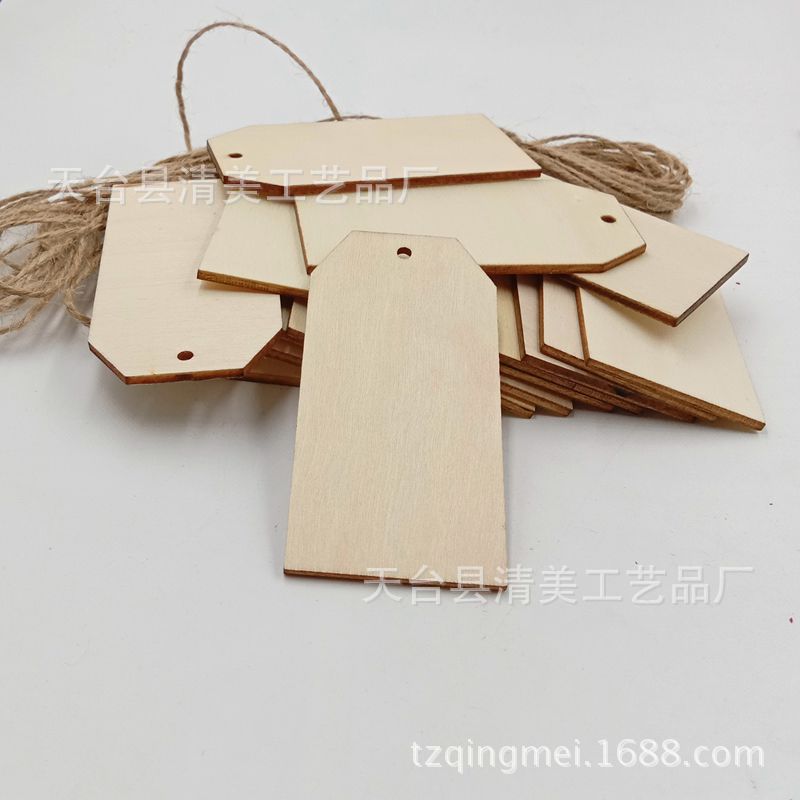 Madera color 40*80mm etiqueta grande DIY Etiqueta de madera colgante 50 unidades un paquete con 10 m cuerda de cáñamo
