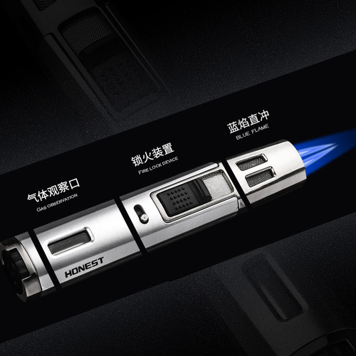 Baicheng written test cross double straight blue fire inflatable cigar moxibustion lighter metal locking fire small spray gun wholesale