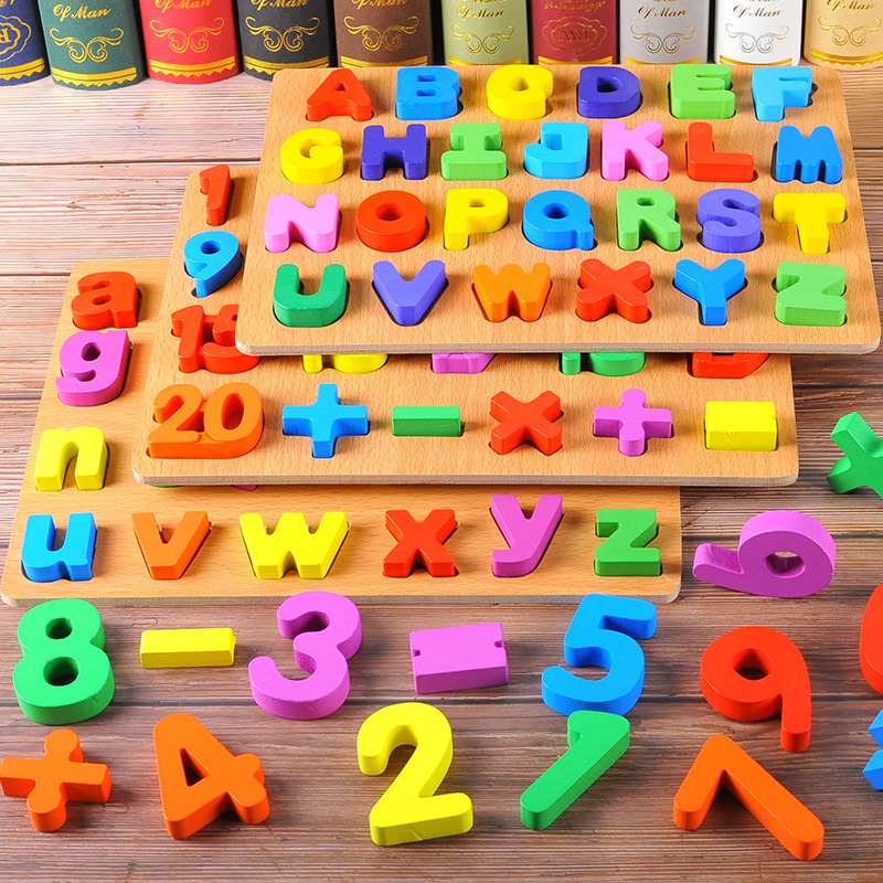 Wooden 3D Numbers and Letters Kidsren's Shape Cognitive Scratching Board Baby Puzzle Puzzle Board Educational Learning Toy Stereo