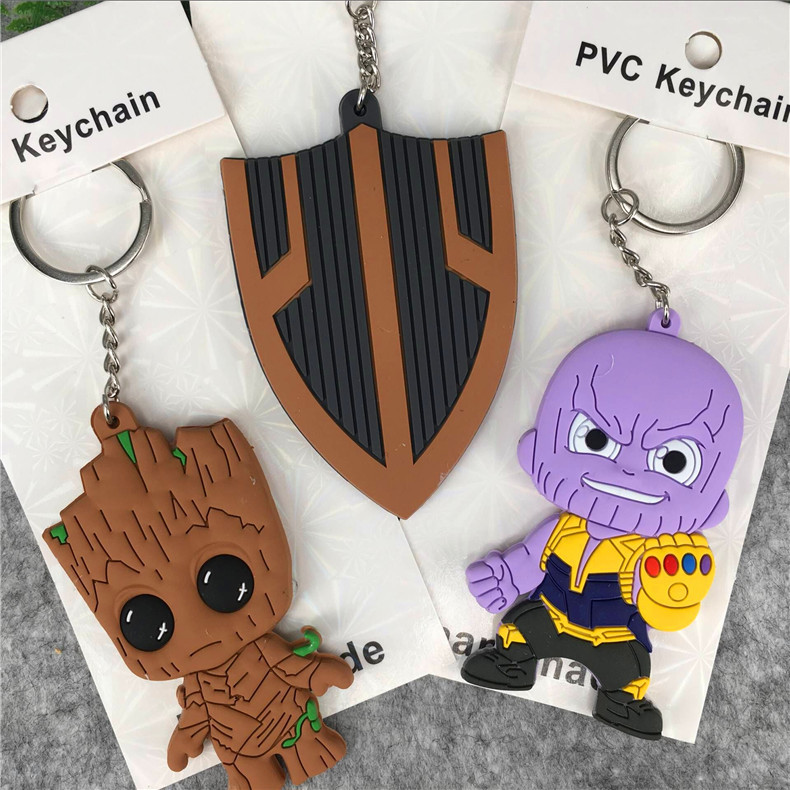 New ~ Thanos Fist Tree Man Captain America Shield Shape PVC Soft Double-sided Keychain Small Hanging Ornaments